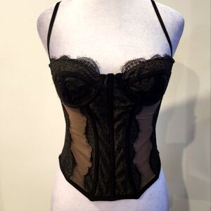 Sheer Black Lace Corset with Adjustable Straps